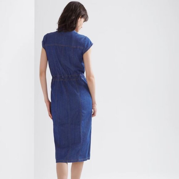 WHBM $160 Button-Down Midi Dress Denim Lightweight Cotton Tencel Blend 12 - Picture 5 of 10